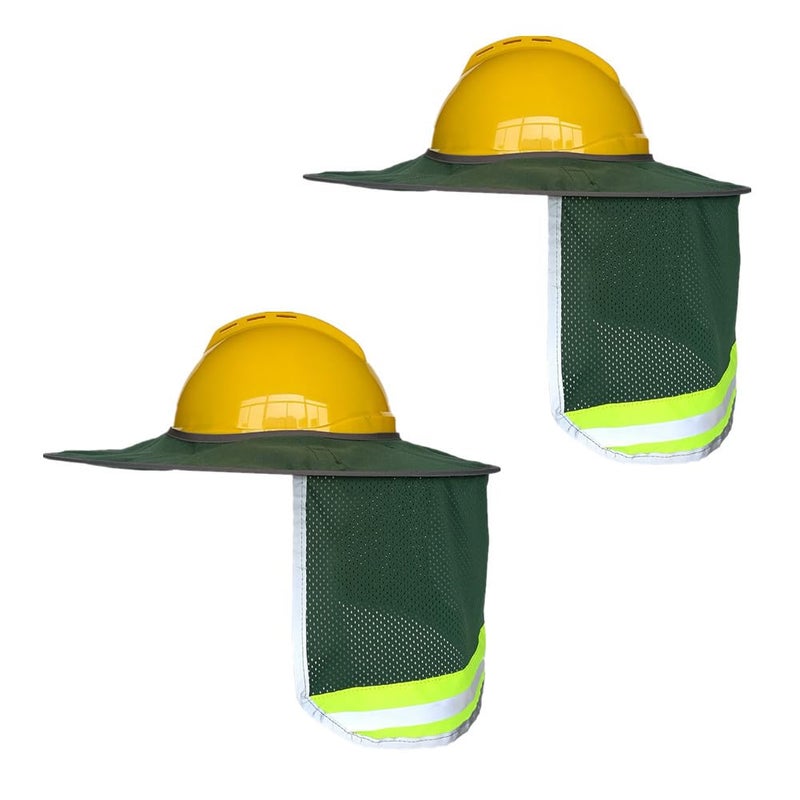 XIAKE 2 Pack Hard Hat Sun Shade Full Brim Mesh Neck Sun Shield with Reflective Strips,High Visibility Yellow